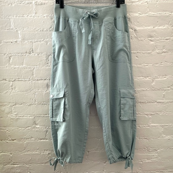 Mofiz Womens High Waist Cropped Pant Drawstring Cargo Athleisure Mint Green Sz L - Picture 2 of 13
